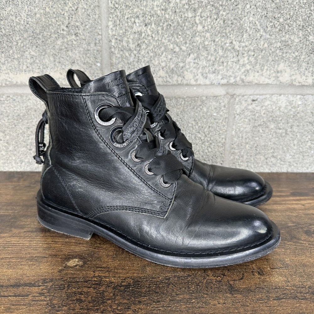 Zadig & Voltaire Laureen Roma Black Leather Biker Boots Women 9 US